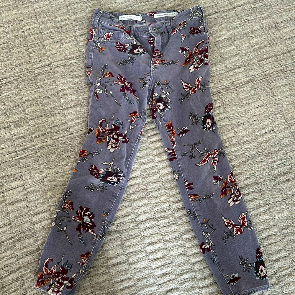 Anthropologie corduroy grey with floral pattern